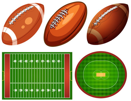 American Footbal Field and Rugby Ball illustrationのイラスト素材