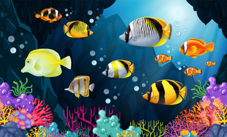Beautiful Tropical Fish in the Sea illustrationのイラスト素材