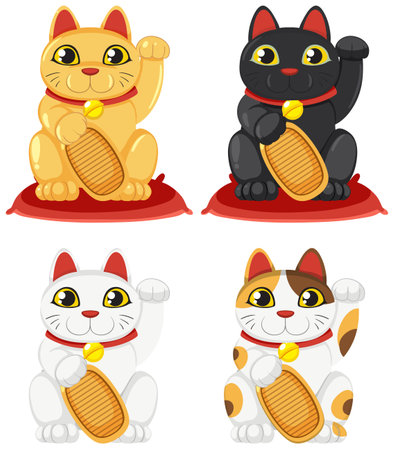 Set of Japan Maneki Neko cat illustrationのイラスト素材