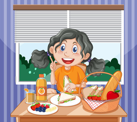 Cheerful Kid Enjoying Mealtime illustrationのイラスト素材