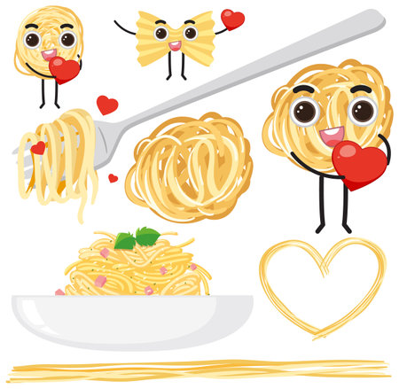 Set of pasta cartoon illustrationのイラスト素材