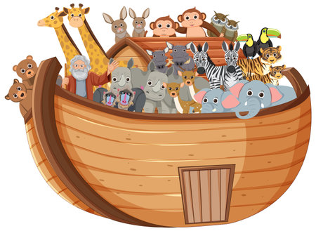 Noah's Ark with Animals illustrationのイラスト素材