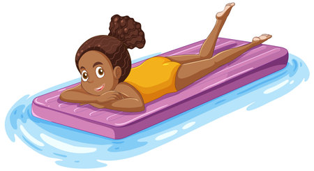 African American girl relaxing on an inflatable raft illustrationのイラスト素材
