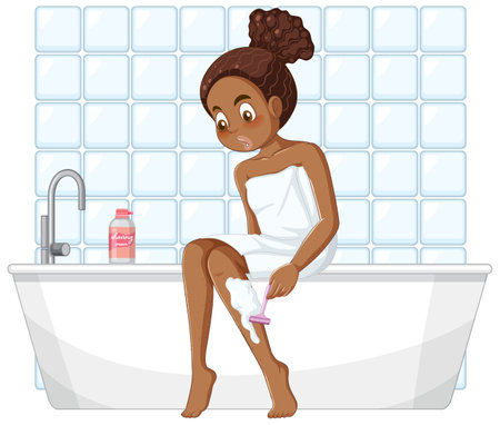 African American Teenage Girl Shaving Leg Hair illustrationのイラスト素材