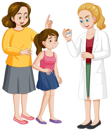 Mother and daughter visiting a doctor illustrationのイラスト素材