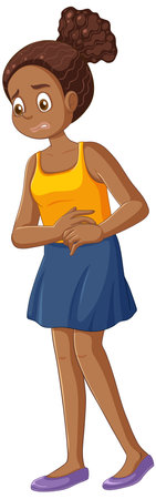 African American Girl Experiencing Menstrual Cramps During Puberty illustrationのイラスト素材