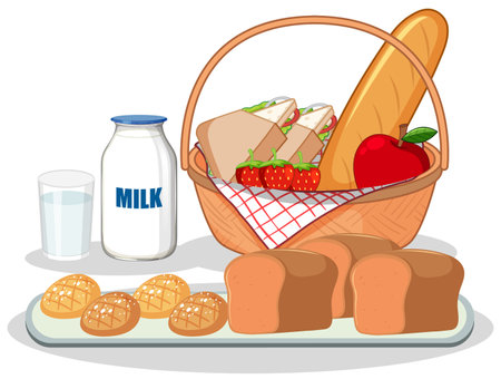 Delicious Food and Drink Set for Outdoor Dining illustrationのイラスト素材