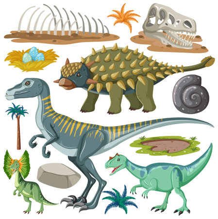 Dinosaur and Nature Elements Vector Collection illustrationのイラスト素材