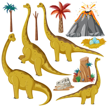 Dinosaur and Nature Elements Vector Collection illustrationのイラスト素材