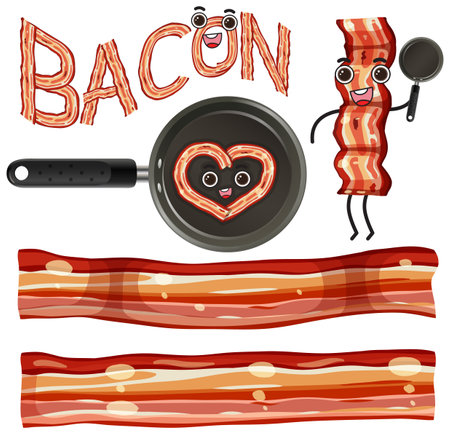 mix set of grilled bacon illustrationのイラスト素材