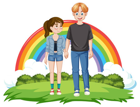 A Teenage Couple Holding Hands Together illustrationのイラスト素材