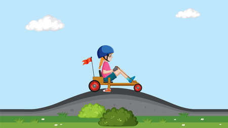 Girl riding Billy cart on outdoor scene illustrationのイラスト素材