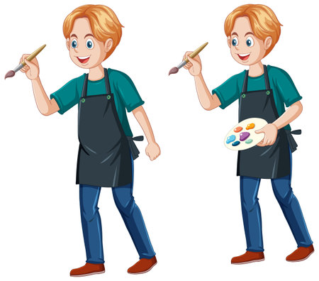 Teenage Boy Holding Color Brush and Palette illustrationのイラスト素材