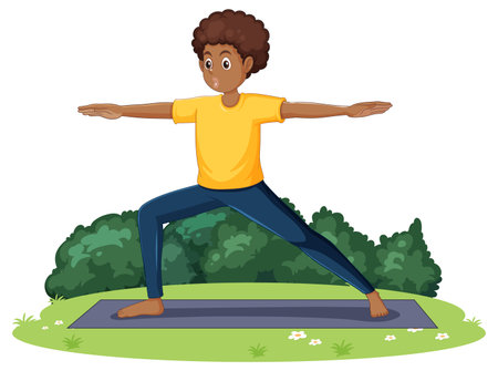 Man practicing yoga in the garden illustrationのイラスト素材