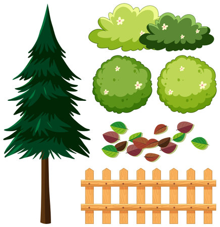 Set of garden plant element illustrationのイラスト素材