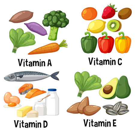 Healthy Food and Nutrition Vector with Fruits, Vegetables, and Protein illustrationのイラスト素材