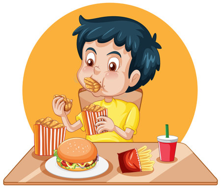 Happy Boy Enjoying Meal illustrationのイラスト素材