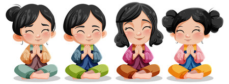 Cute cartoon character praying illustrationのイラスト素材