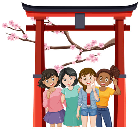 Multi Ethnic Teenage Friendship Group illustrationのイラスト素材