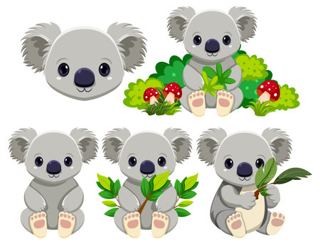 Cute koala bear cartoon character set illustrationのイラスト素材