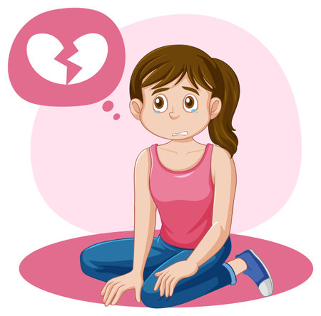 Teen Girl Crying Heartbreak During Puberty illustrationのイラスト素材