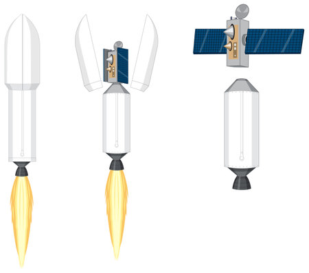 Set of rockets and launch vehicles illustrationのイラスト素材