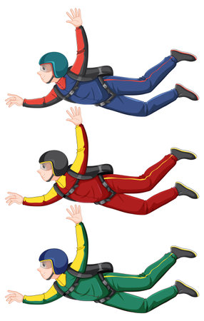 Set of skydiver cartoon freefall illustrationのイラスト素材