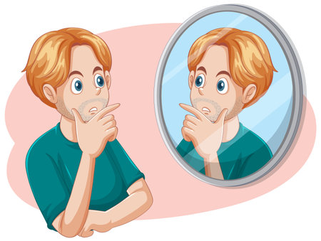 Puberty Boy Experiencing First Facial Hair illustrationのイラスト素材