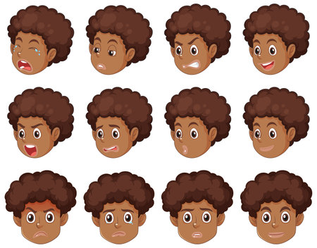 Emotional Expressions of an African American Puberty Boy illustrationのイラスト素材