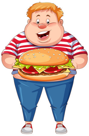 Overweight Man Holding Fast Food Cartoon Character illustrationのイラスト素材