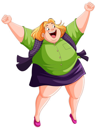 Happy Overweight Woman Cartoon Character illustrationのイラスト素材