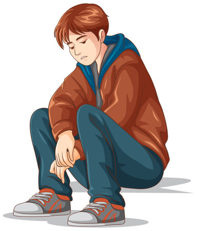 Sad teenage sitting on the floor illustrationのイラスト素材