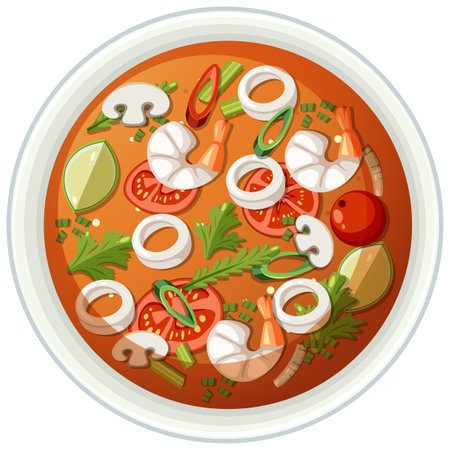 Spicy Thai Tom Yum soup illustrationのイラスト素材