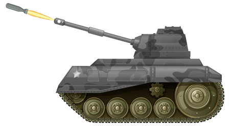 Military tank and bullet firing illustrationのイラスト素材