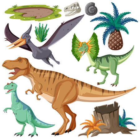 Dinosaur and Nature Elements Vector Collection illustrationのイラスト素材