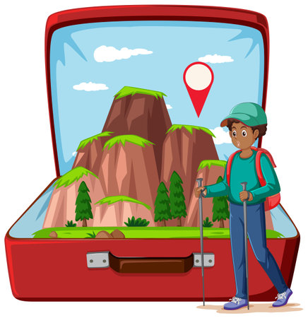 Teenage Boy Hiking Cartoon Character illustrationのイラスト素材