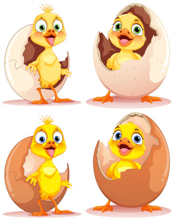 Adorable Little Duck Character Collection illustrationのイラスト素材