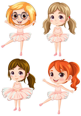 Set of cute ballet dancer cartoon character illustrationのイラスト素材