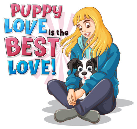 Girl with cute puppy illustrationのイラスト素材