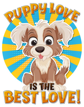 Cute puppy with text puppy love is the best love illustrationのイラスト素材