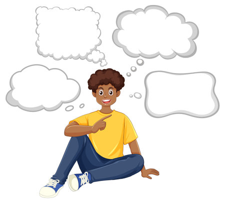 Male teen with blank speech bubble illustrationのイラスト素材