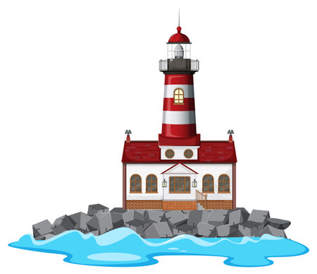 A lighthouse rock stone island isolated illustrationのイラスト素材