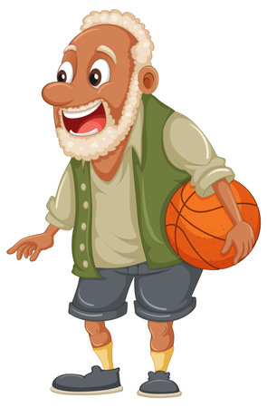 Afro African elder man holding basketball illustrationのイラスト素材