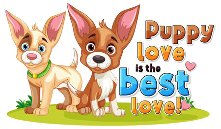 Cute puppy with text puppy love is the best love illustrationのイラスト素材