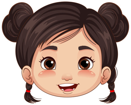 Cute Asian girl head cartoon illustrationのイラスト素材