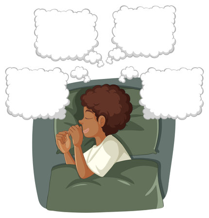 African boy sleeping with blank speech bubble dream illustrationのイラスト素材