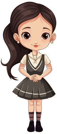 Cute female student cartoon character illustrationのイラスト素材