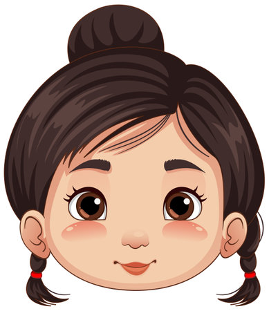 Cute Asian girl head cartoon illustrationのイラスト素材