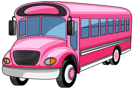 Pink School Bus Isolated on White Background illustrationのイラスト素材