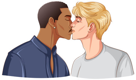 LGBTQ gay couple kissing each other illustrationのイラスト素材